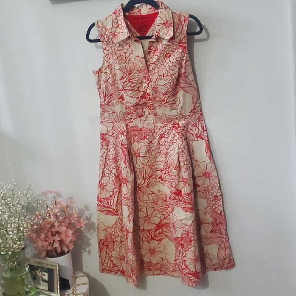 Tommy Hilfiger Red & Cream Floral flare bottom Dress, size 12